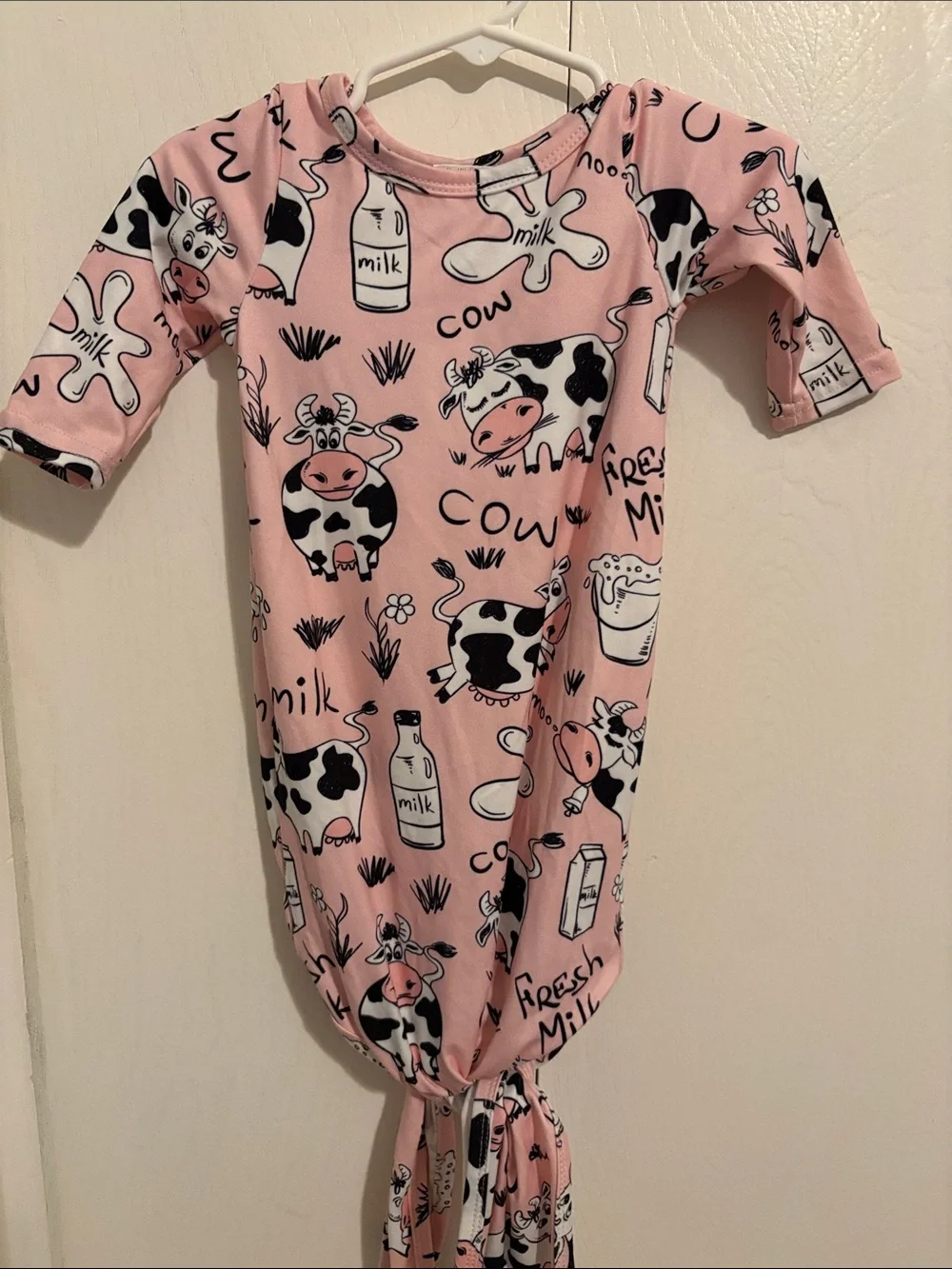 Pink Cow-Print Baby Gown - Soft Newborn One-Piece